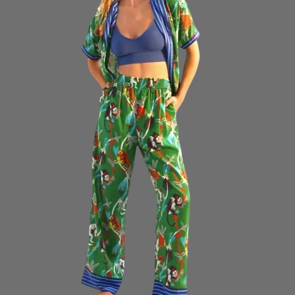 HTF - Anthropologie Claire Colin Forest Friends Pajama Pants & Shirt Set Small